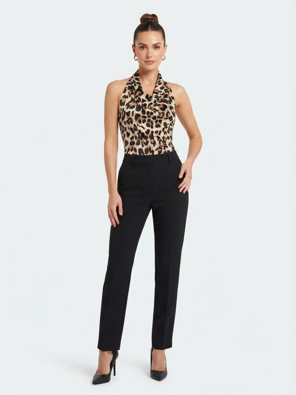 Glam Leopard Print Halter Top Cowl Neck Size M Exit 16